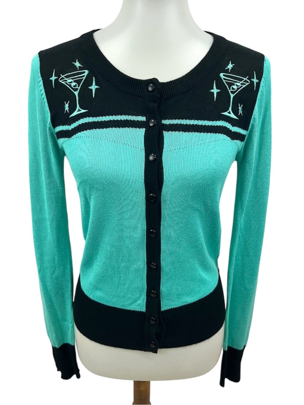 Voodoo Vixen Modcloth Teal Retro Atomic Starburst Martini Cardigan Sweater Pinup